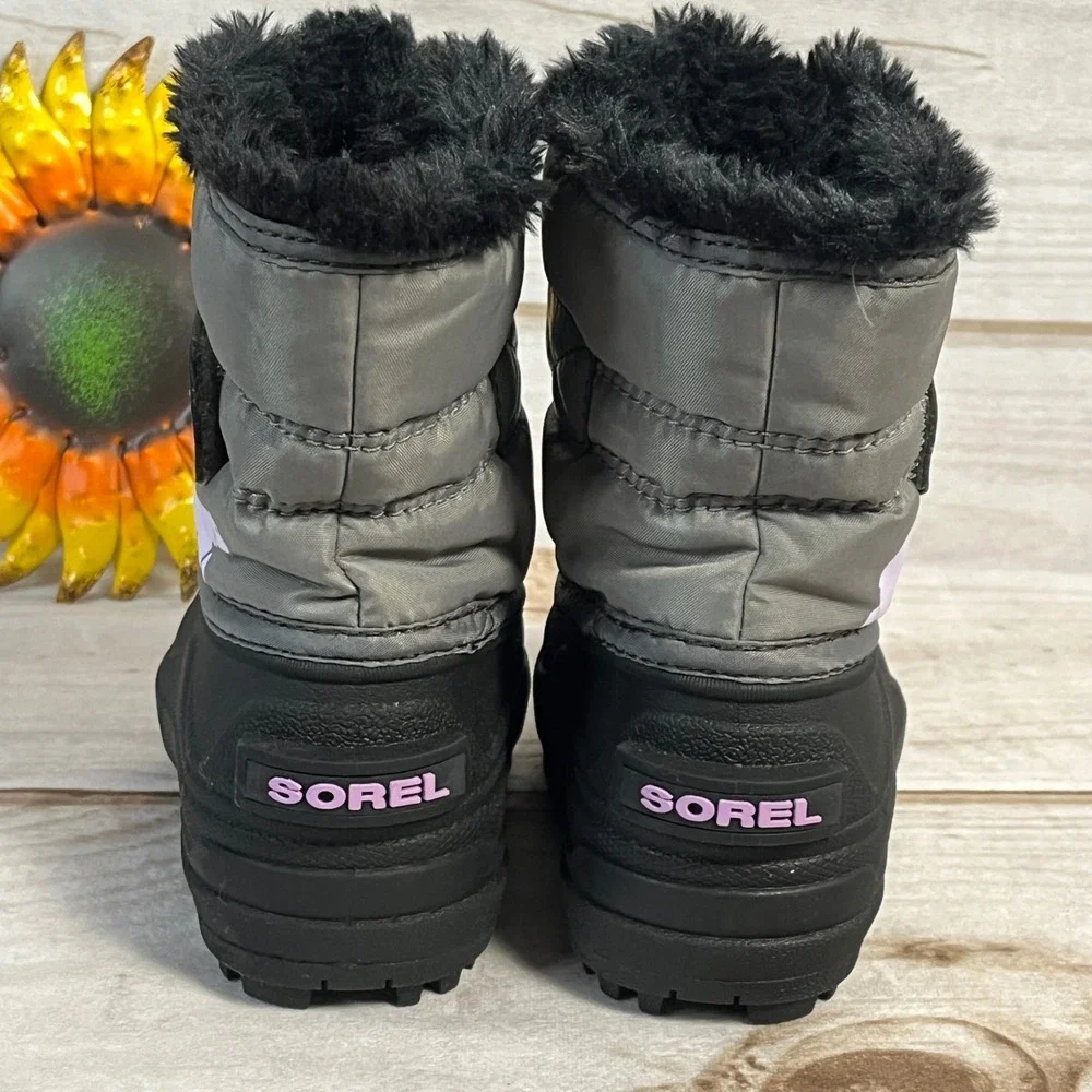 Toddler Sorel Winter Snow Commander Boots Gray Purple Waterproof Insulated 6C